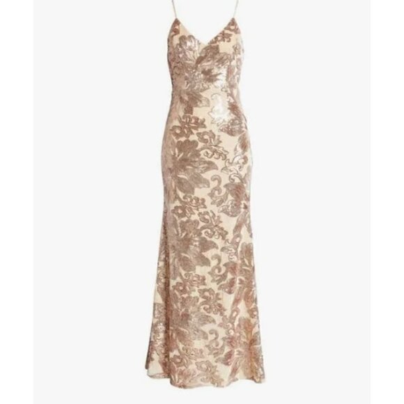 New Lulus Size S Love to You Blush Sequin Velvet Maxi Gown Velour Mermaid Dress - Picture 4 of 14